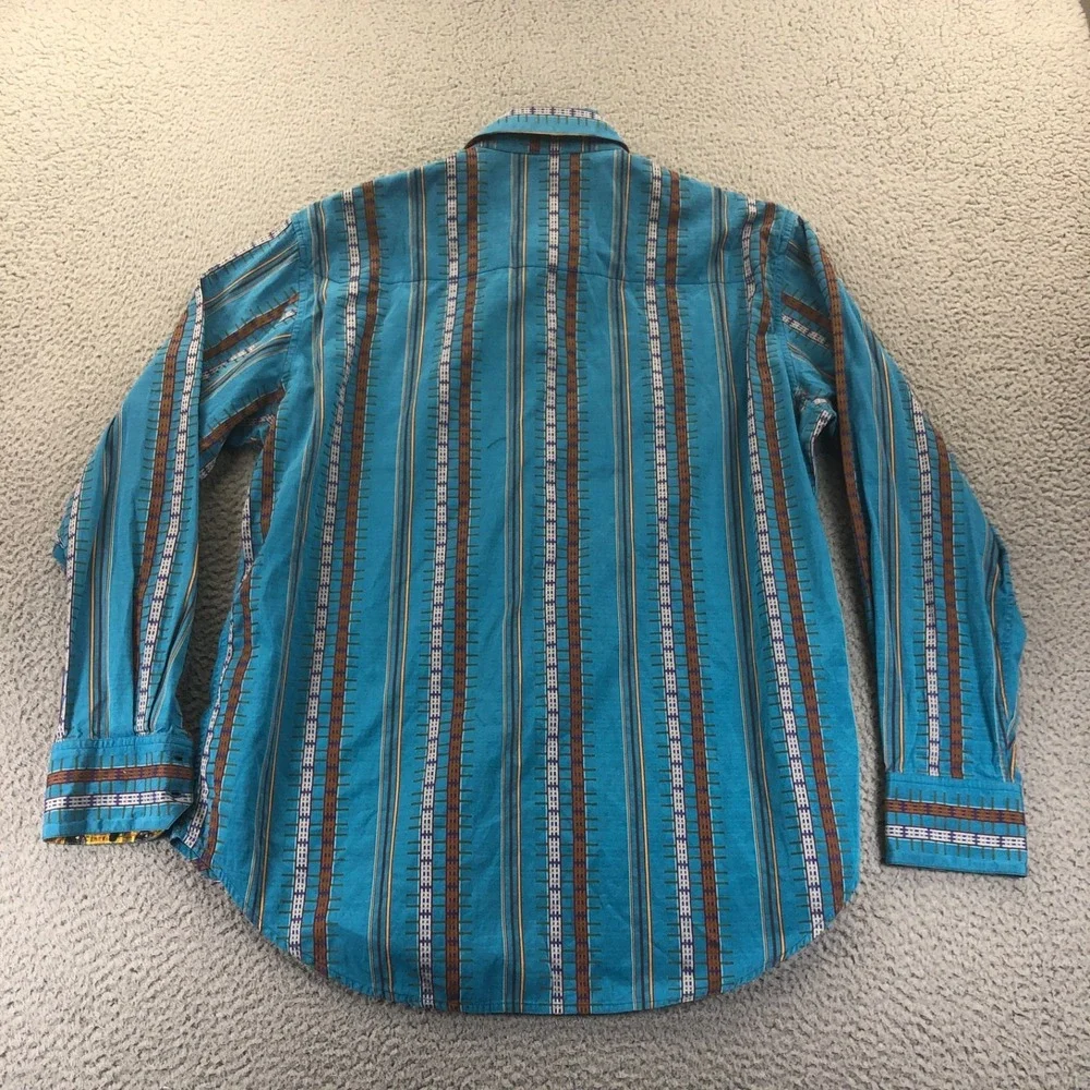 Robert Graham Shirt Mens Medium Bue Stripes Textured Woven Southwest Long Sleeve